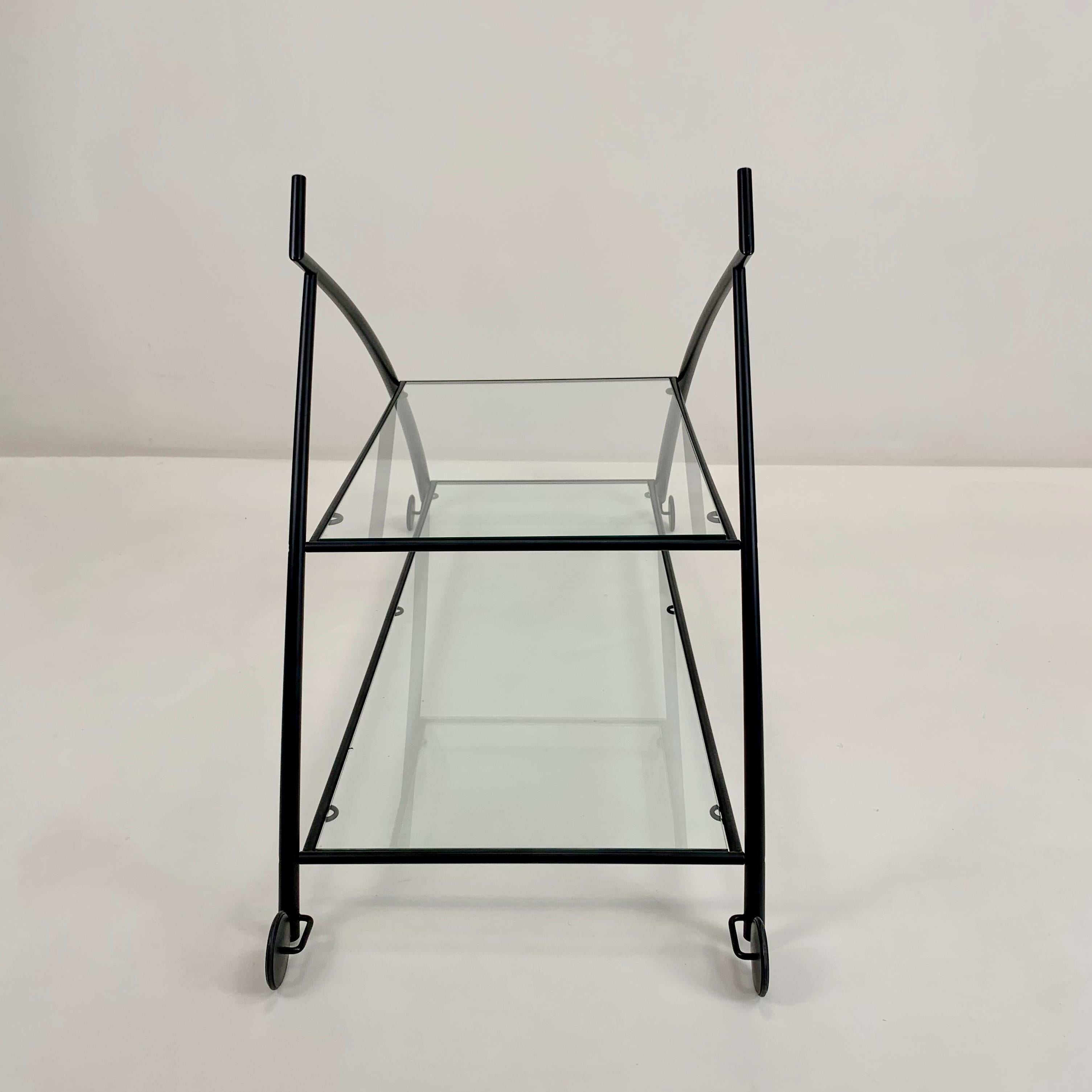 Gilles Derain Black Metal and Glass Trolley for Lumen circa 1980, France . For Sale 7