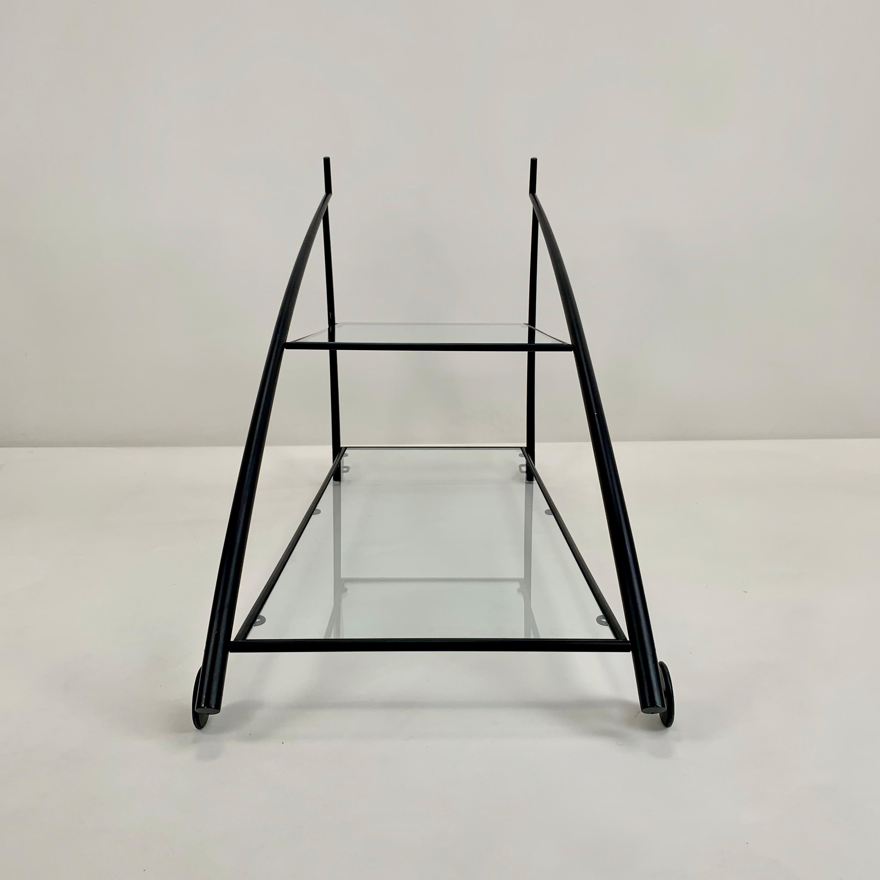 Gilles Derain Black Metal and Glass Trolley for Lumen circa 1980, France . For Sale 8