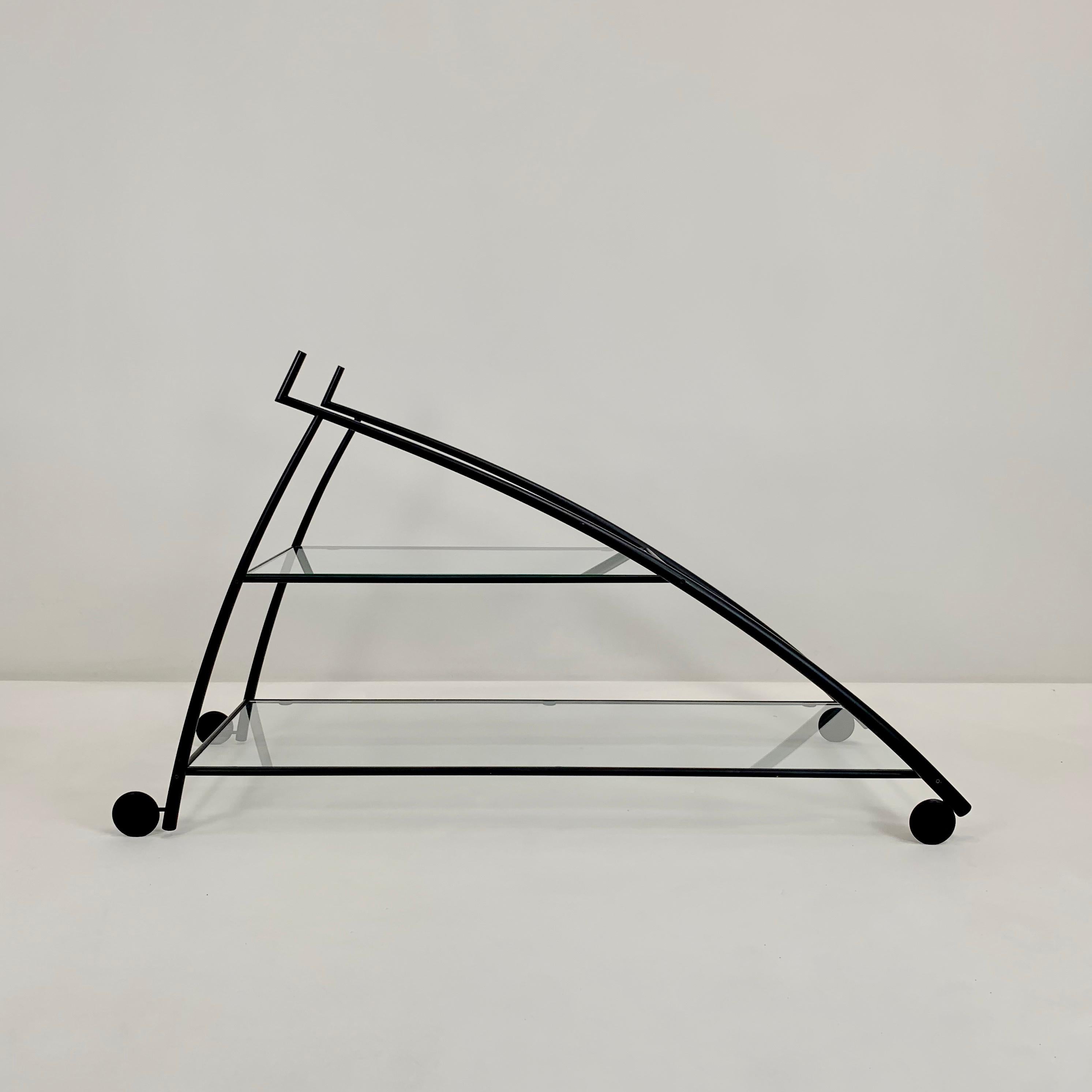Gilles Derain Black Metal and Glass Trolley for Lumen circa 1980, France . For Sale 13