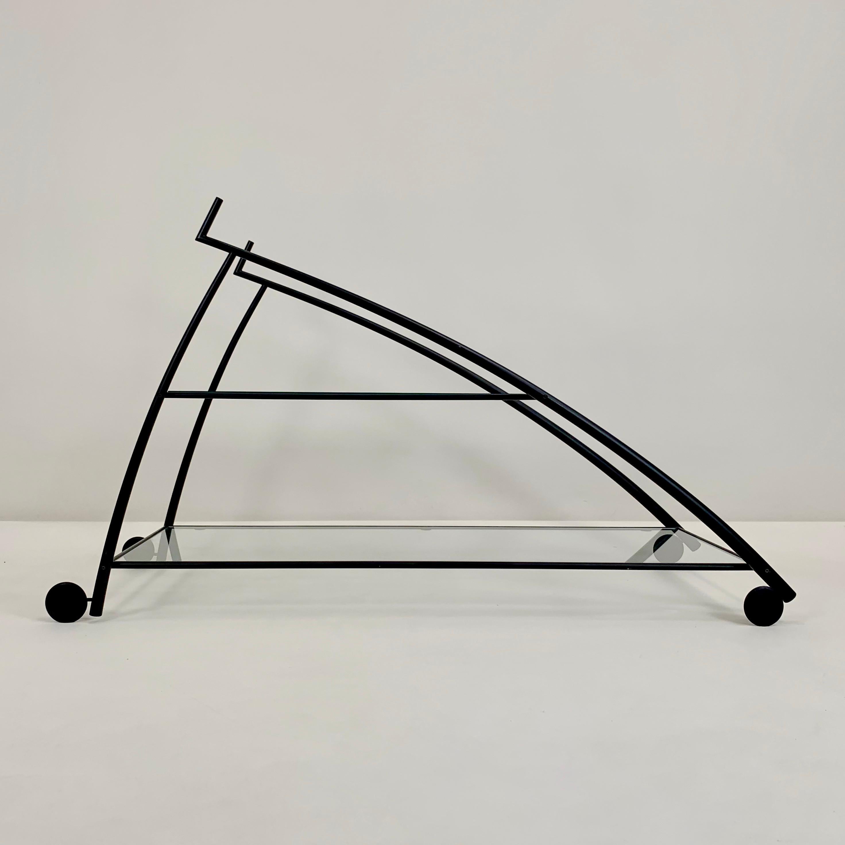 French Gilles Derain Black Metal and Glass Trolley for Lumen circa 1980, France . For Sale