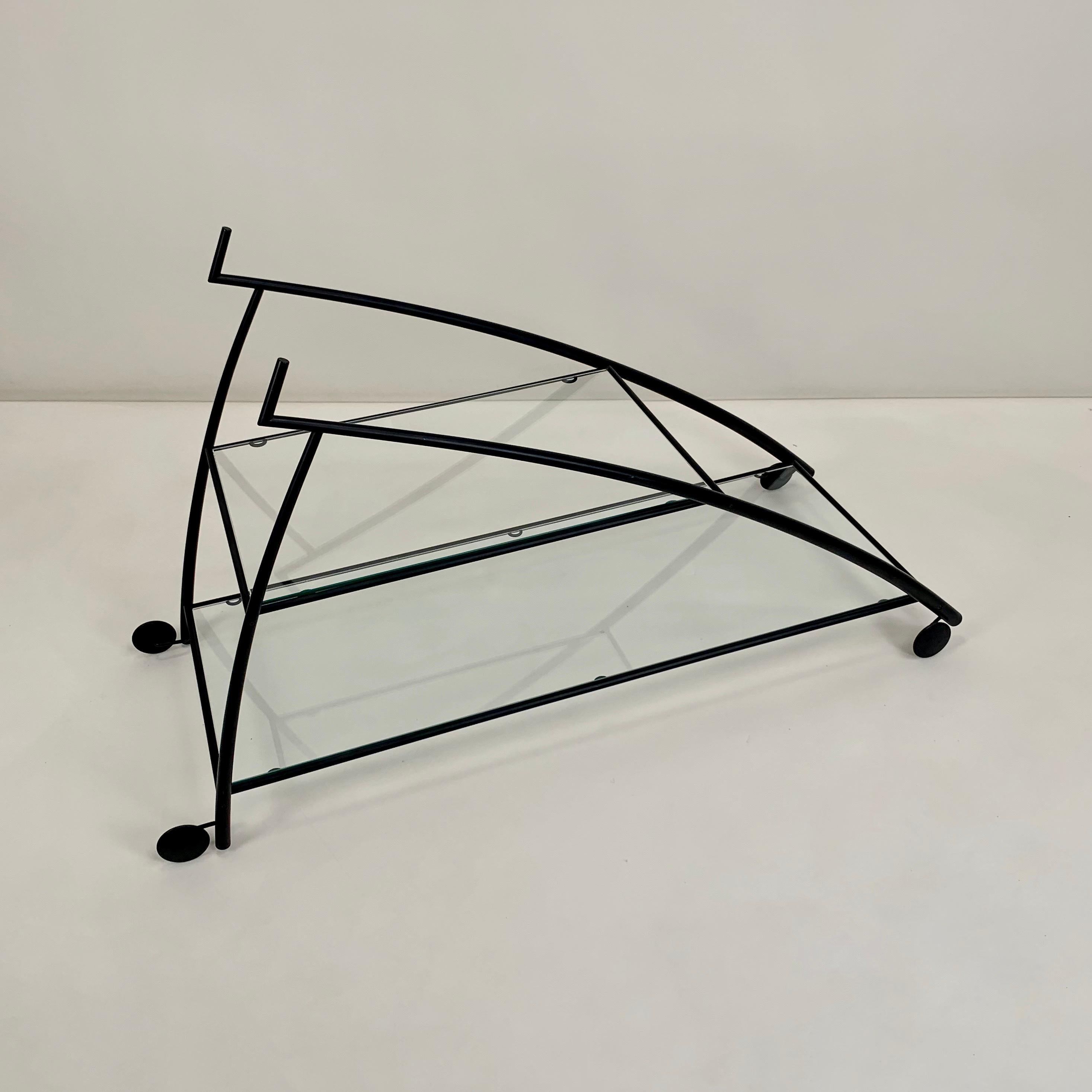 Gilles Derain Black Metal and Glass Trolley for Lumen circa 1980, France . For Sale 3