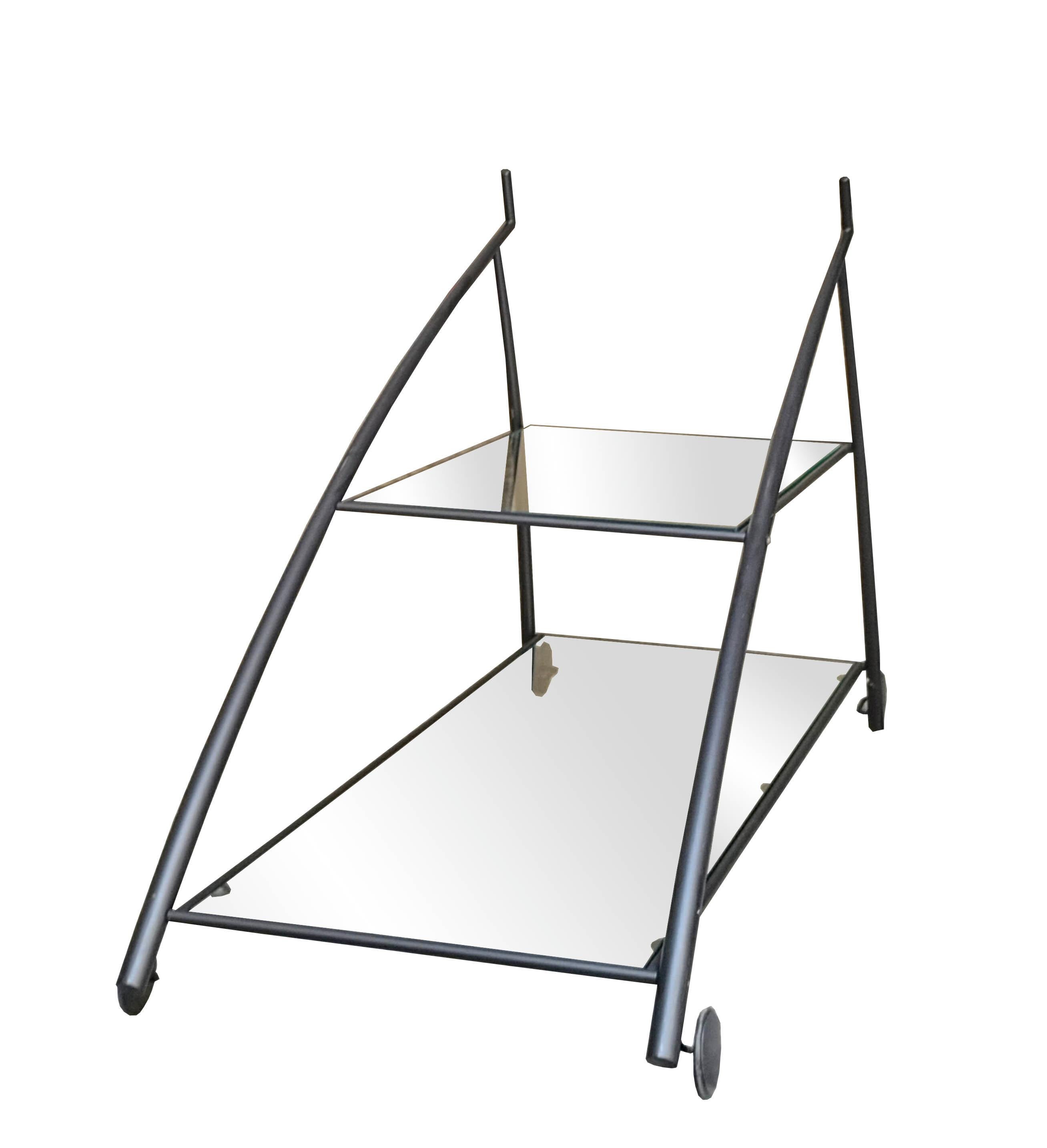 Gilles Derain for Lumen Center Glass and Metal Bar Cart, France 1980s In Good Condition In Naples, IT