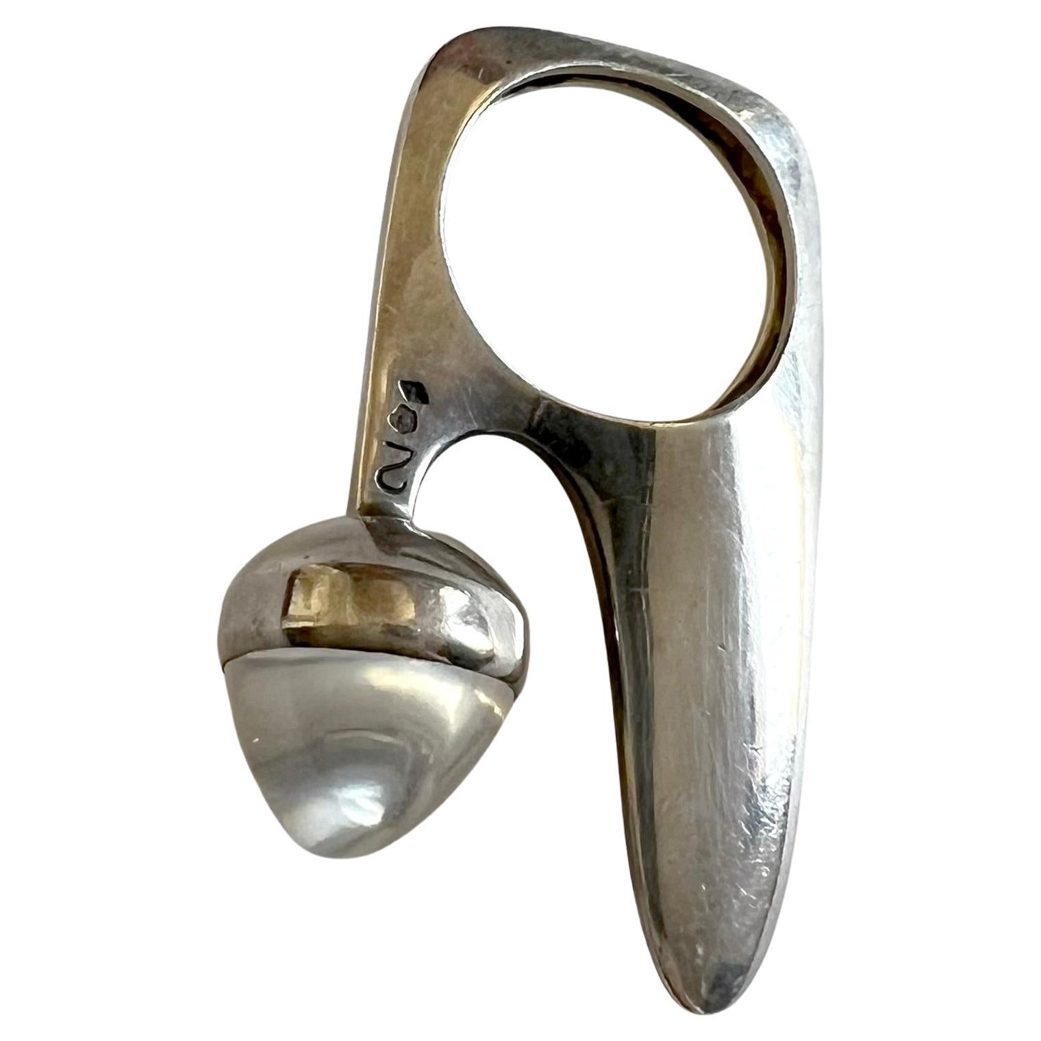 Modernist Rare Gilles Jonemann French Abstract Modern Sterling Silver Moonstone Ring 1970s