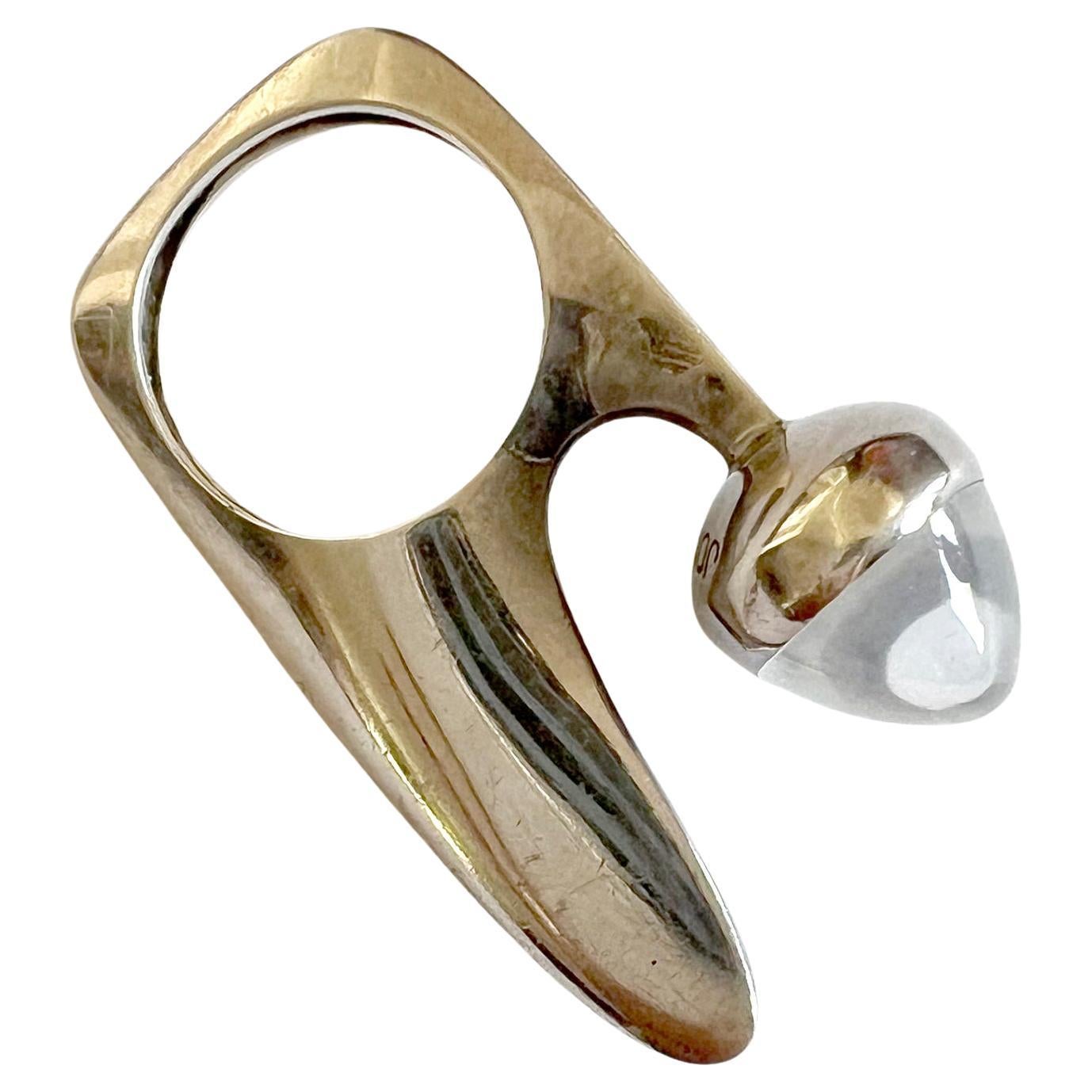 Cabochon Rare Gilles Jonemann French Abstract Modern Sterling Silver Moonstone Ring 1970s