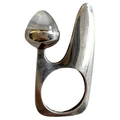 Vintage Rare Gilles Jonemann French Abstract Modern Sterling Silver Moonstone Ring 1970s