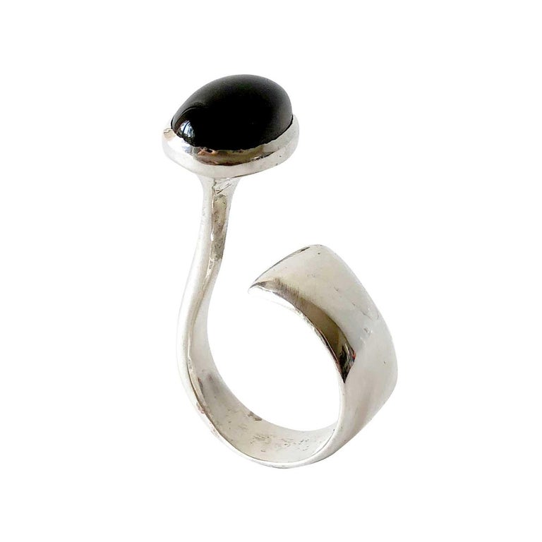 Smokey Quartz Sterling Silver French Modernist Ring For Sale