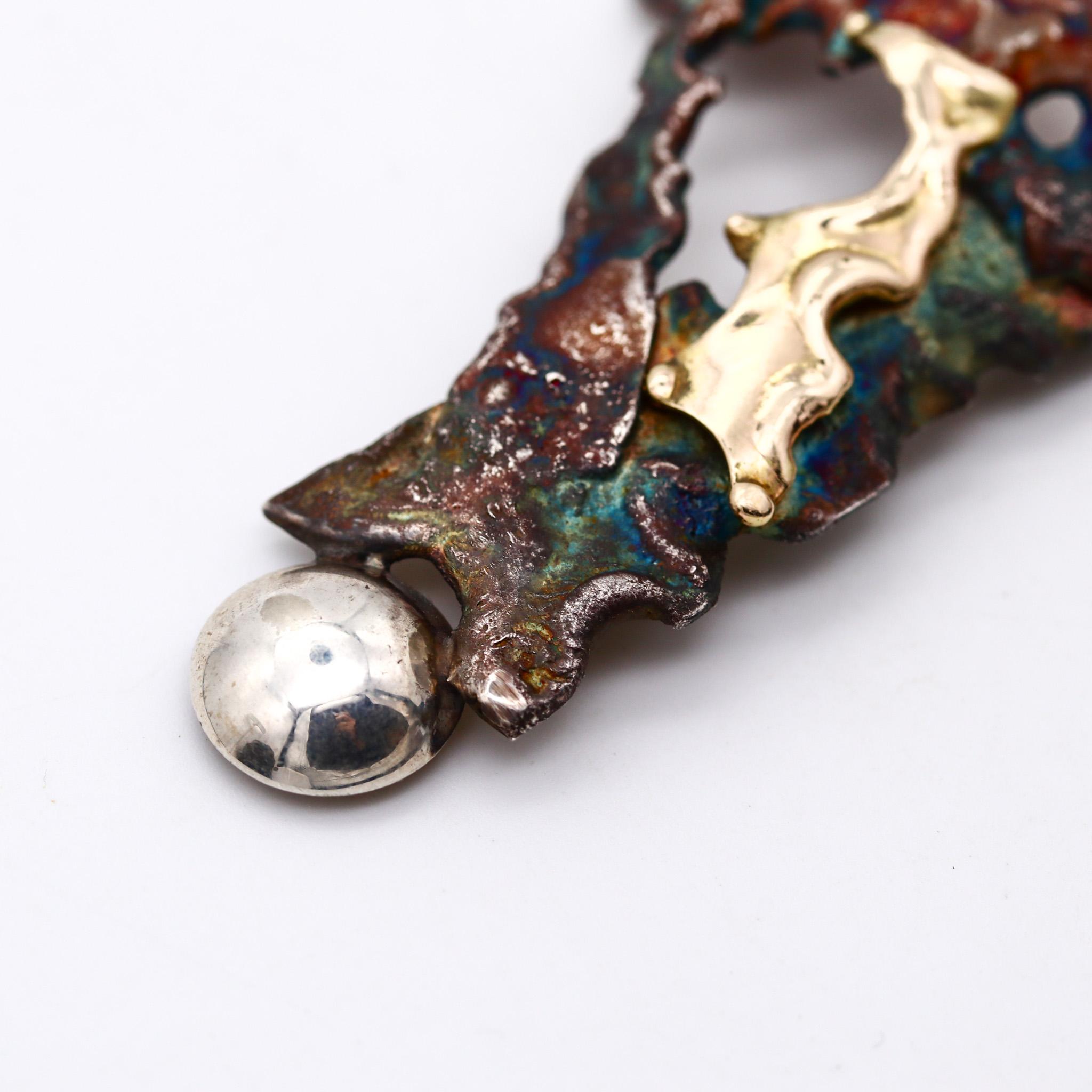 Women's Gilles Maurel Organic Brooch In Oxidized Copper And 18kt Gold With One Pearl For Sale