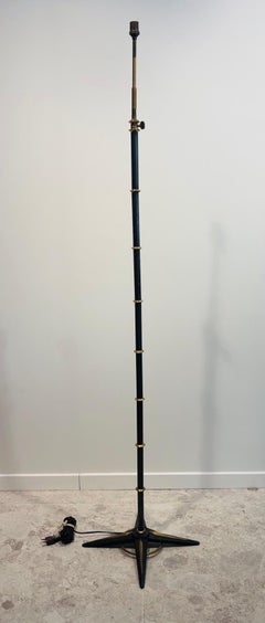 Gilles Semadiras, blackened iron floor lamp, faux bamboo, circa 1970.