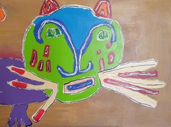 Whiskers the Kitten Huile sur panneau d'expressionnisme contemporain.