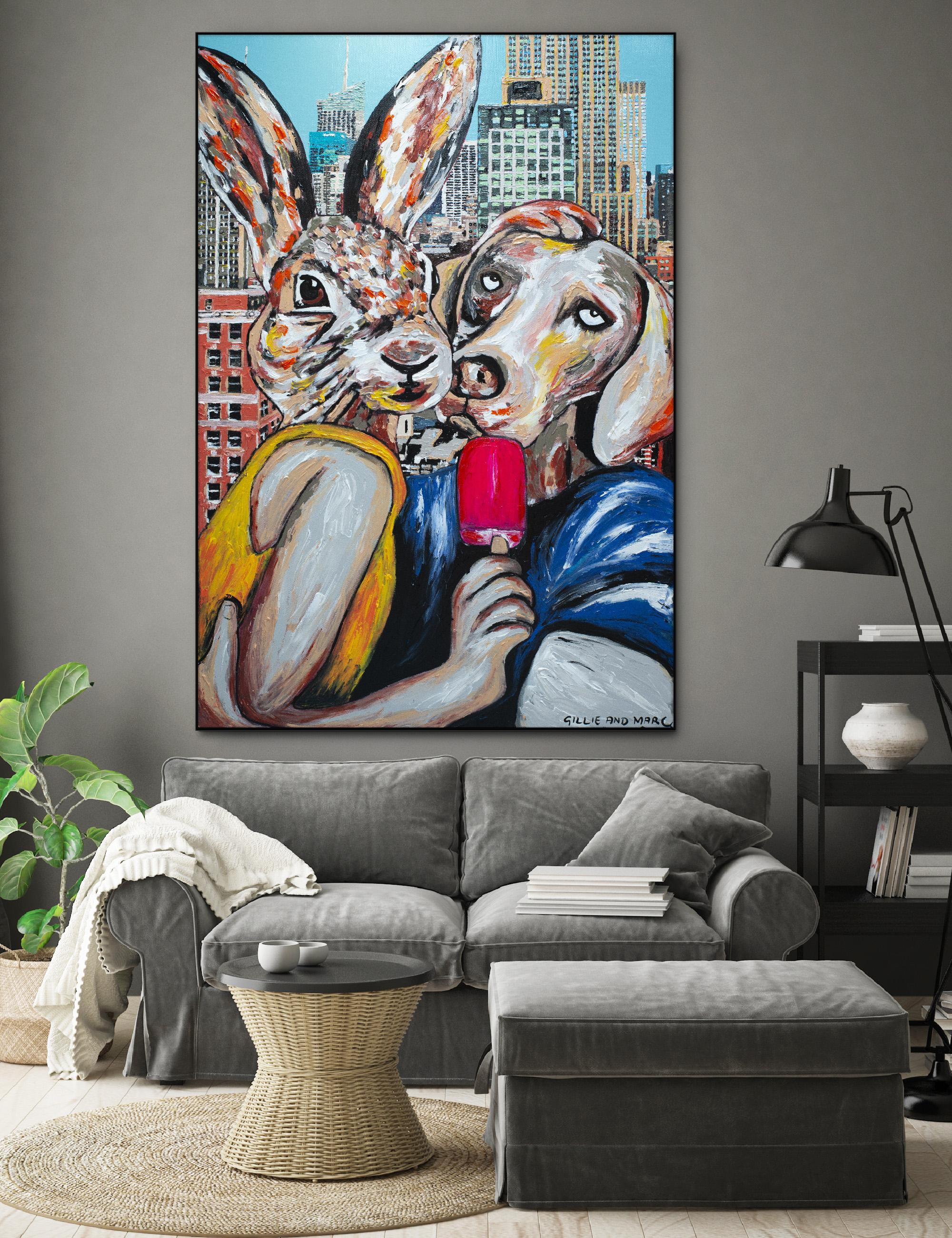 Title: They loved city living
Original Painting
Impasto and enamel on canvas
200 x 135 cm

World Famous Contemporary Artists: Husband and wife team, Gillie and Marc, are New York and Sydney-based contemporary artists who collaborate to create