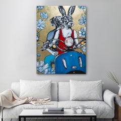 Original Animal Painting - Pop Art - Gillie and Marc - Dog - Rabbit - Gold