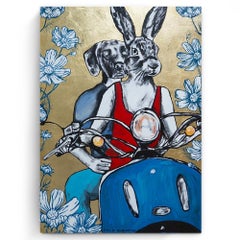 Original Animal Painting - Pop Art - Gillie and Marc - Dog - Rabbit - Gold