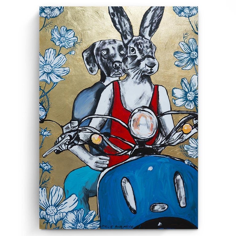 Gillie and Marc Schattner Figurative Painting - Original Animal Painting - Pop Art - Gillie and Marc - Dog - Rabbit - Gold 