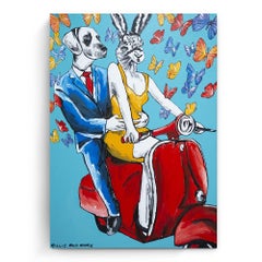 Original Animal Painting - Pop Art - Gillie and Marc - Dog - Rabbit Vespa