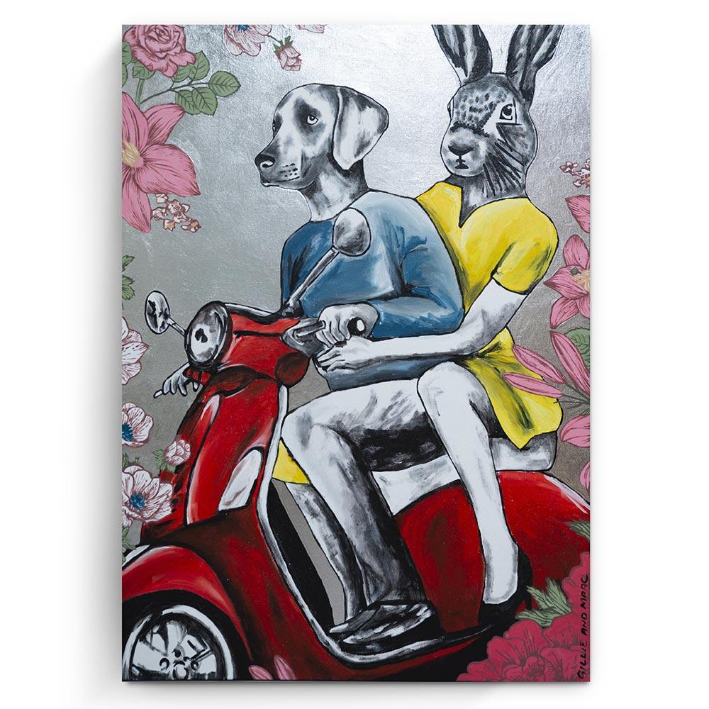 Original Animal Painting - Pop - Gillie and Marc - Dog - Rabbit - Vespa - Silver 1