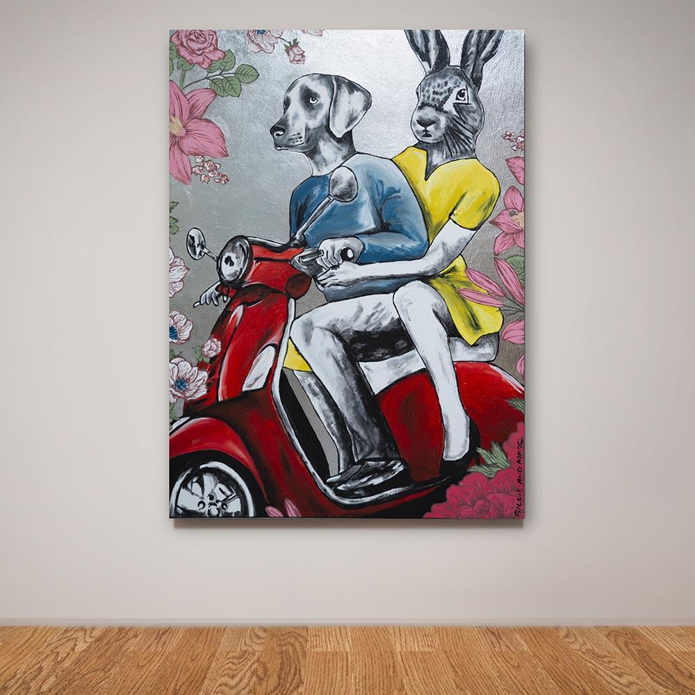 Original Animal Painting - Pop - Gillie and Marc - Dog - Rabbit - Vespa - Silver 3