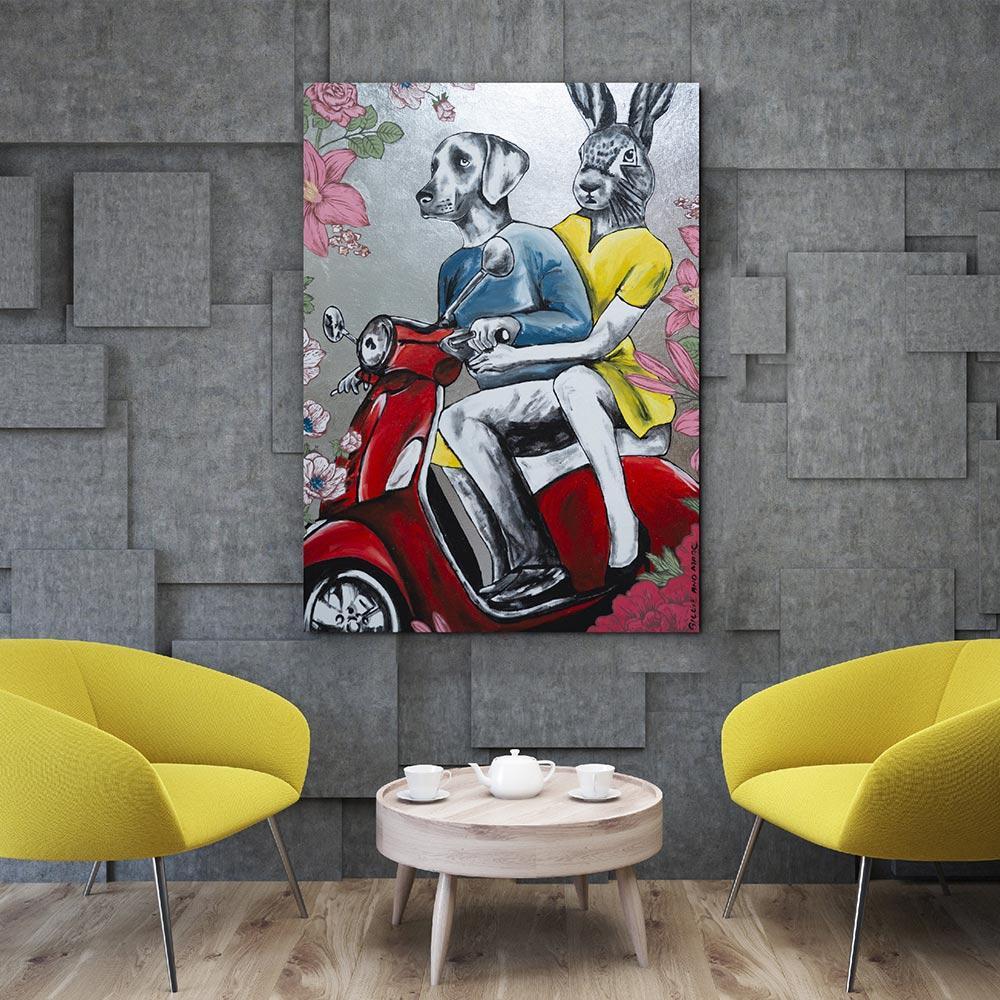 Original Animal Painting - Pop - Gillie and Marc - Dog - Rabbit - Vespa - Silver 4