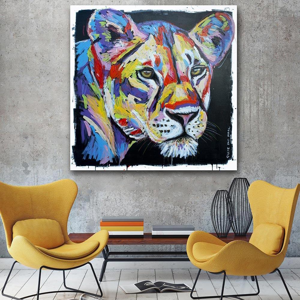 Animal Painting - Gillie and Marc - Original - Colourful - Wild - Lioness For Sale 1