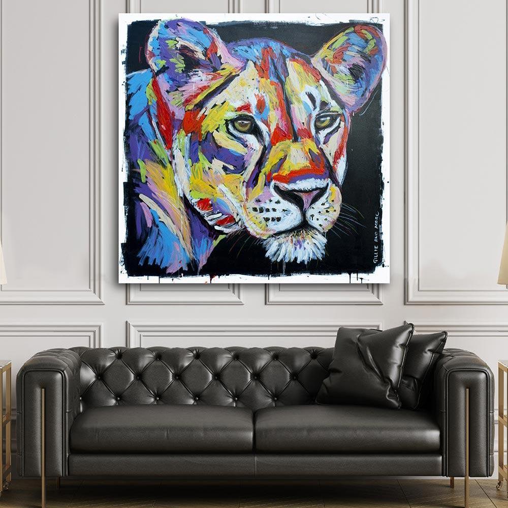 Pintura de animales - Gillie y Marc - Original - Colorido - Salvaje - Leona en venta 3