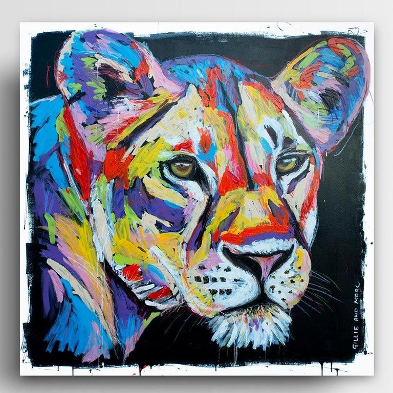 Gillie And Marc Schattner Painting Gillie And Marc Original Art Colorful Animal Wild Lioness For Sale At 1stdibs