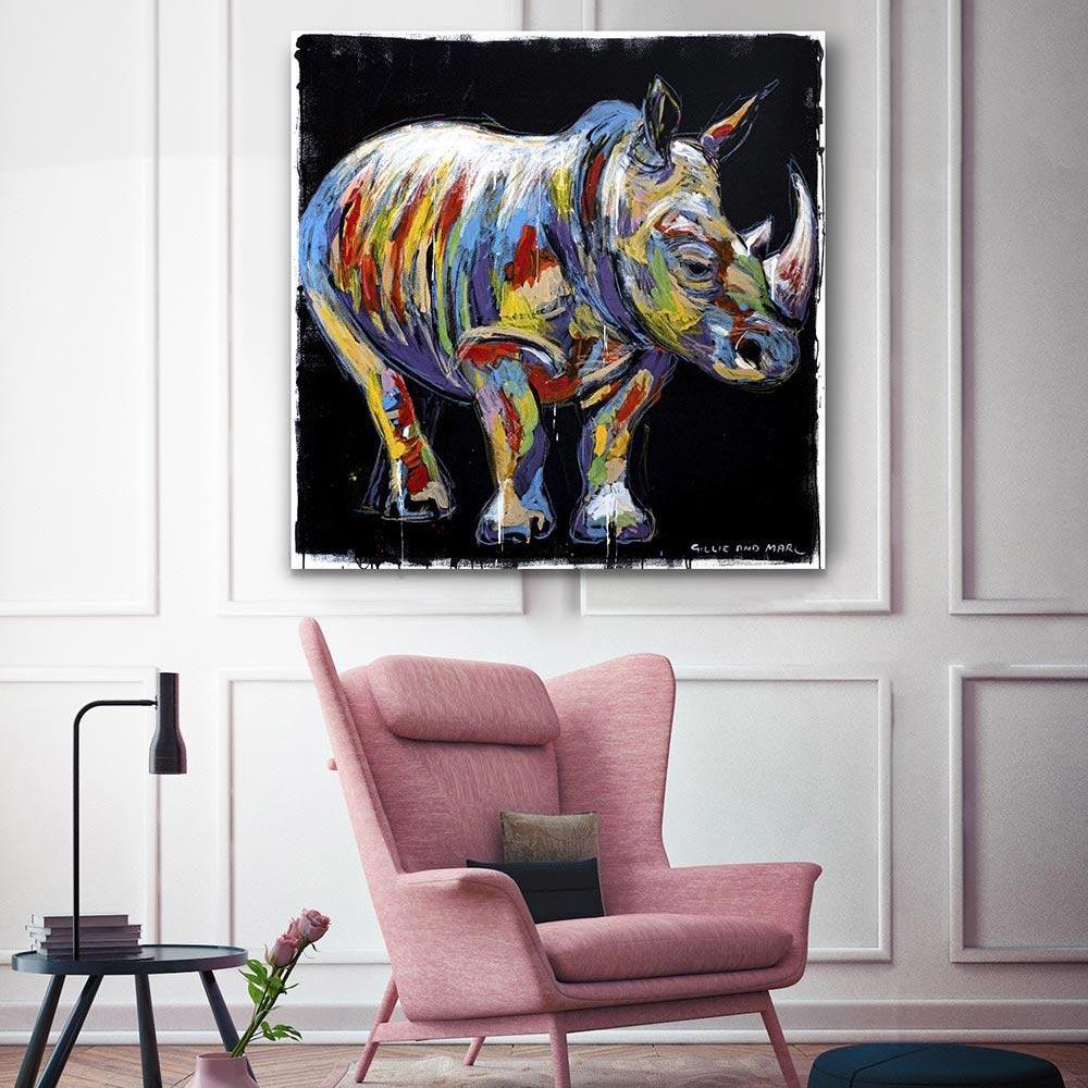 Animal Painting - Gillie and Marc - Original Art - Colorful - Wild - Rhino For Sale 1