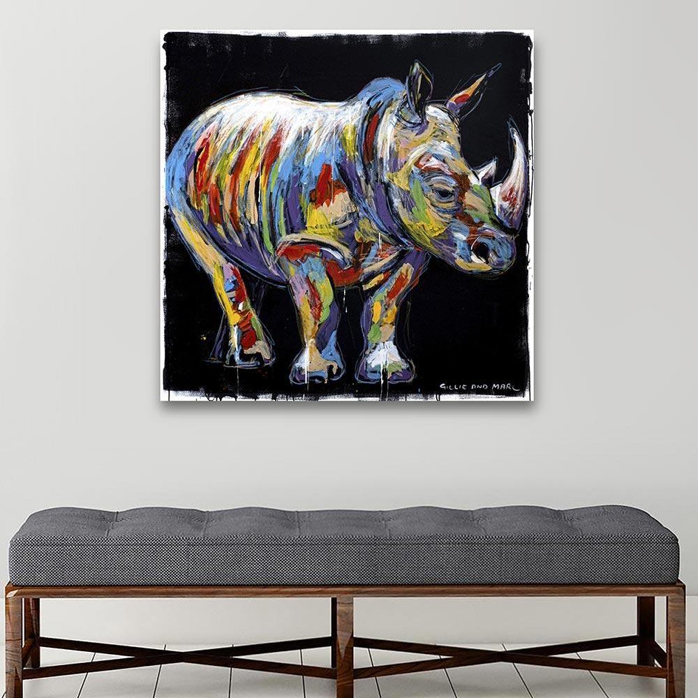 Animal Painting - Gillie and Marc - Original Art - Colorful - Wild - Rhino For Sale 2