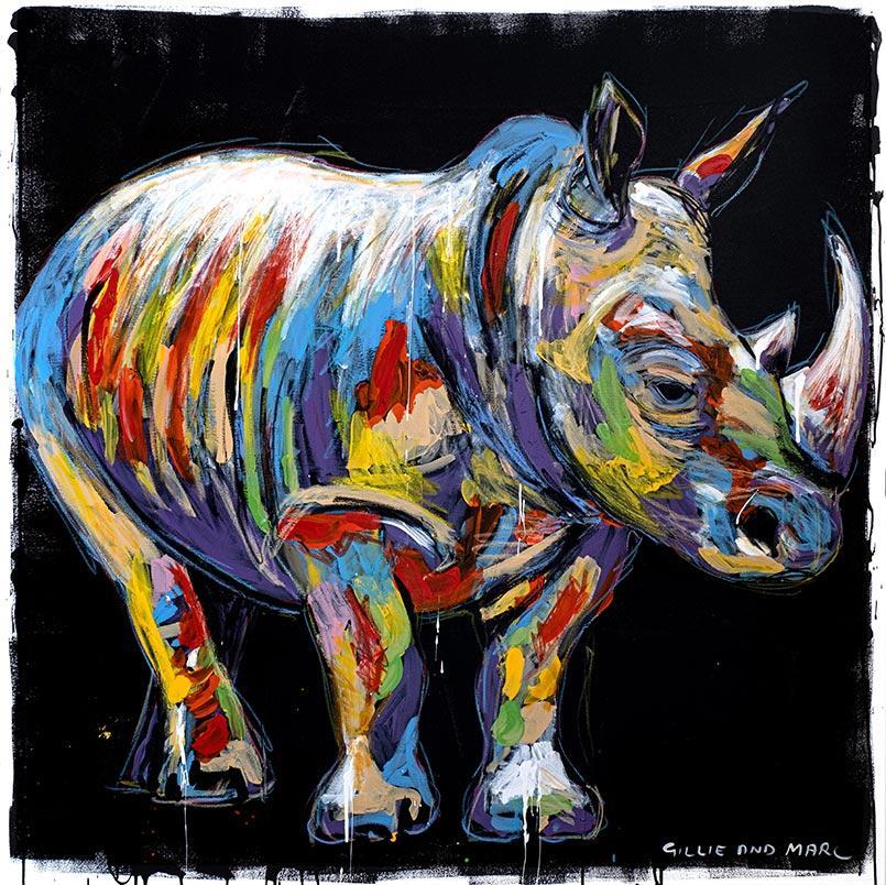 Gillie and Marc Schattner - Animal Painting - Gillie and Marc - Original  Art - Colourful - Wild - Rhino For Sale at 1stDibs
