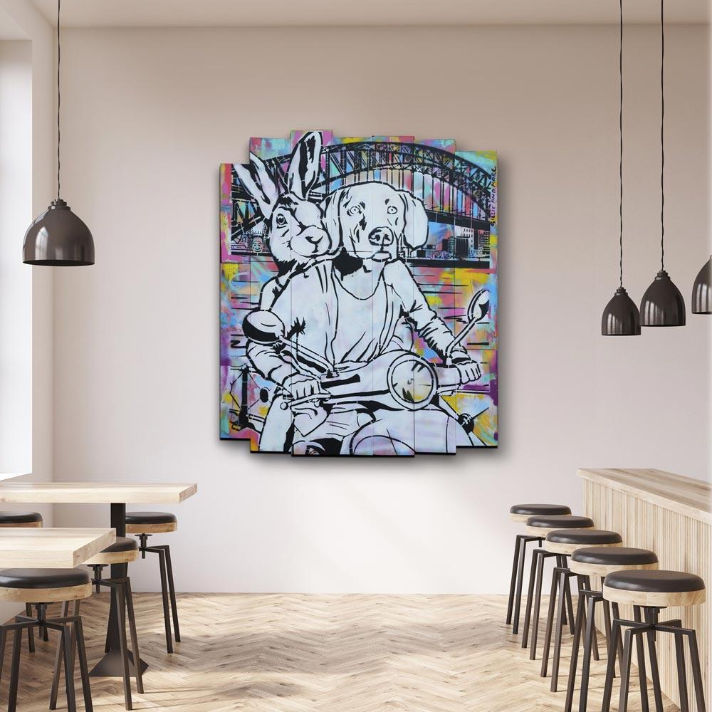Animal Painting - Gillie and Marc - Original Art - Sydney - Vespa Ride - Contemporary Print by Gillie and Marc Schattner