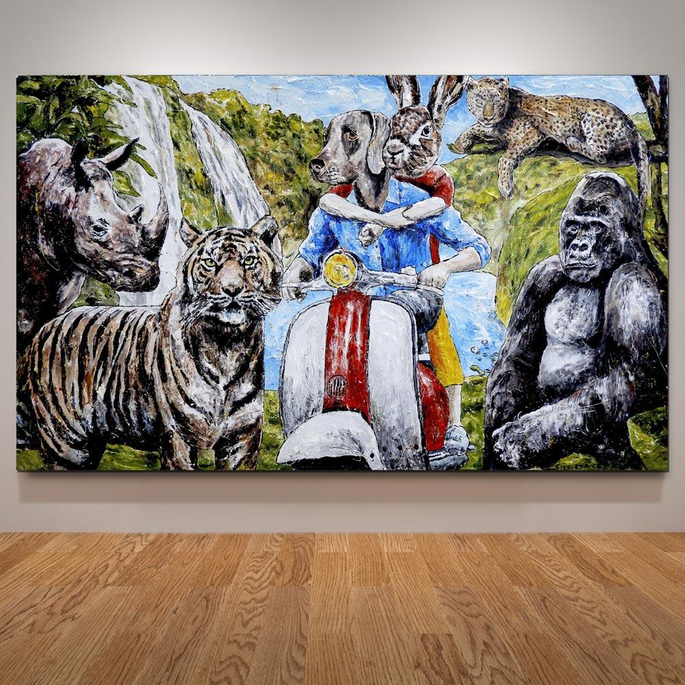 Painting - Gillie and Marc - Original Art - Animal - Wildlife - Vespa Ride
