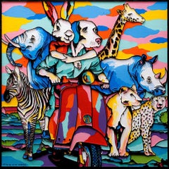 Animal Painting - Gillie and Marc - Original - Woodcut - Animals - Rabbit - Dog
