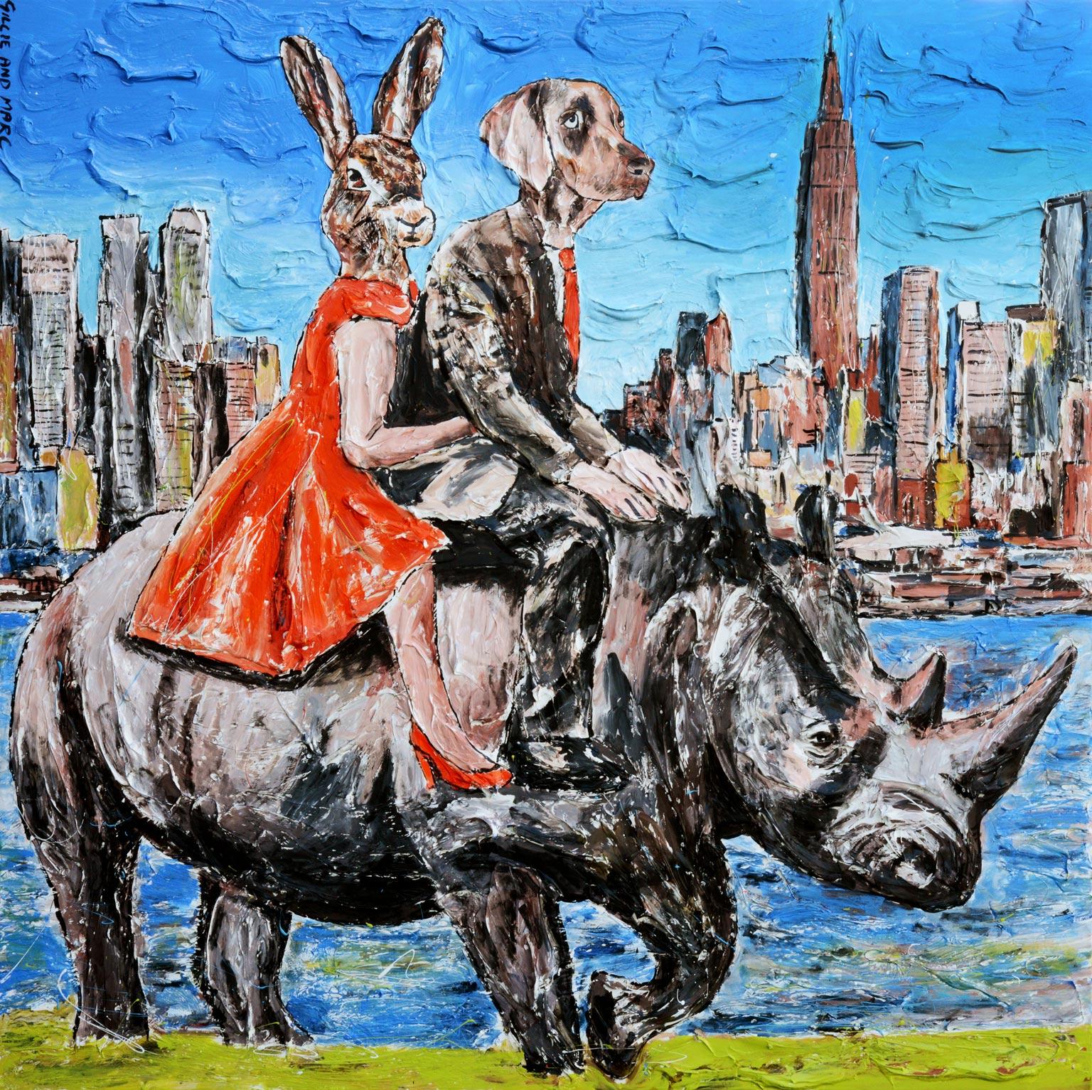 Gillie and Marc Schattner Figurative Print - Animal Print - Gillie and Marc - Limited Ed Giclee- Art - Wild and free in NYC