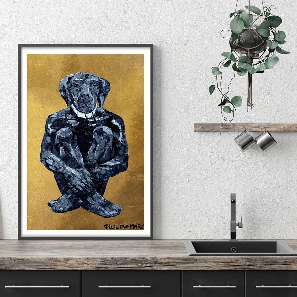 Painting Print - Pop Art - Gillie and Marc - Limited Ed - Dog - Black - Gold  For Sale 1