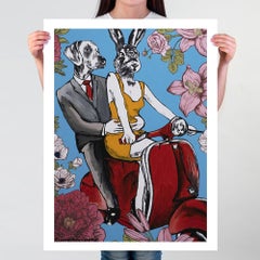 Painting Print - Pop Art - Gillie and Marc - Limited Ed - Dog - Rabbit - Flowers