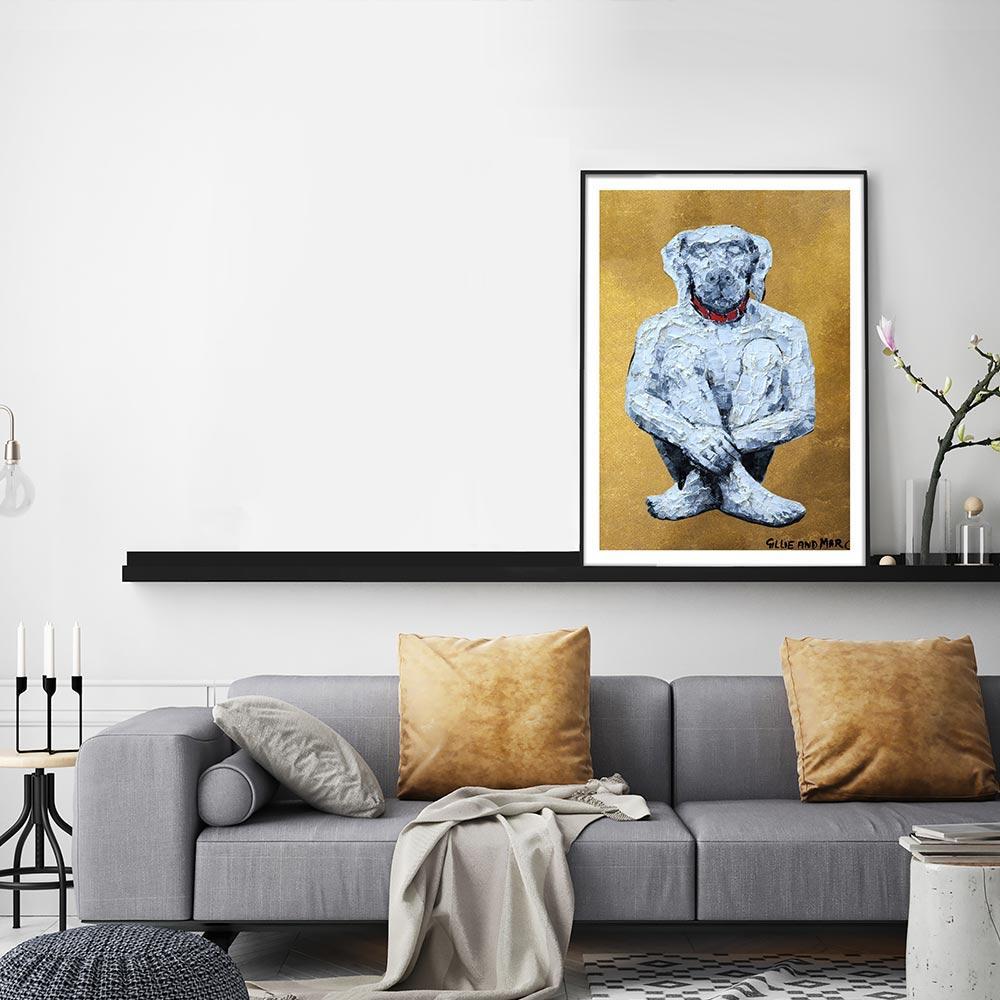 Gillie and Marc Schattner - Painting Print - Pop Art - Gillie and Marc -  Limited Ed - Dog - White - Gold For Sale at 1stDibs