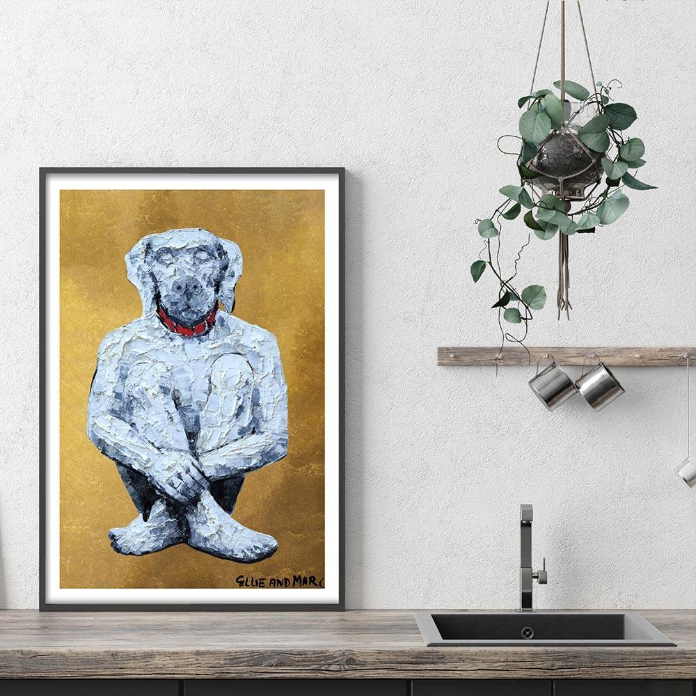 Painting Print - Pop Art - Gillie and Marc - Limited Ed - Dog - White - Gold For Sale 1