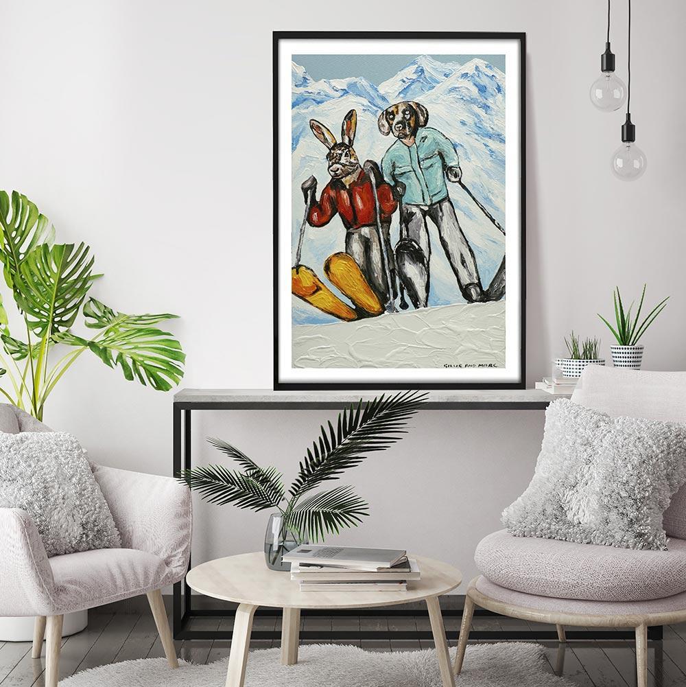 Painting Print - Pop Art - Gillie and Marc - Ltd Ed - Dog - Rabbit - Skiing For Sale 1
