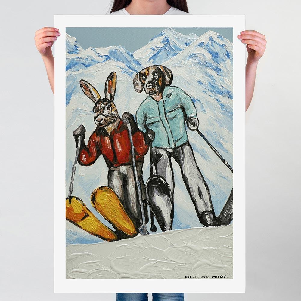 Painting Print - Pop Art - Gillie and Marc - Ltd Ed - Dog - Rabbit - Skiing For Sale 2