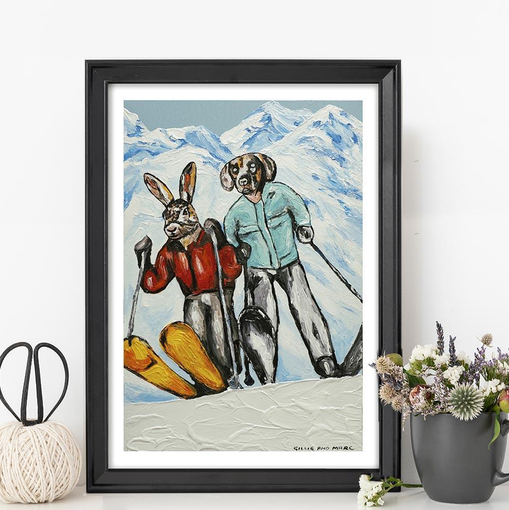 Painting Print - Pop Art - Gillie and Marc - Ltd Ed - Dog - Rabbit - Skiing