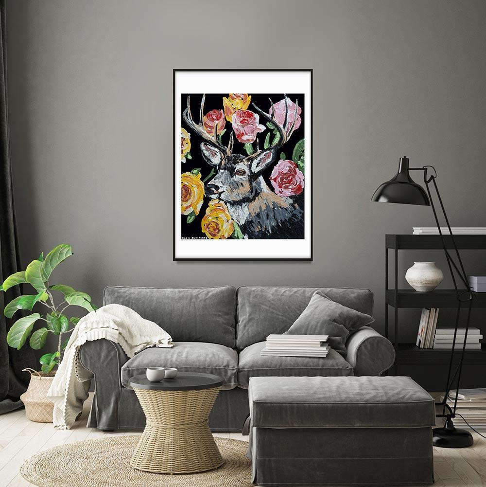 Pop Art - Animal Print - Gillie and Marc - Limited Edition - Deer - Roses - Painting by Gillie and Marc Schattner