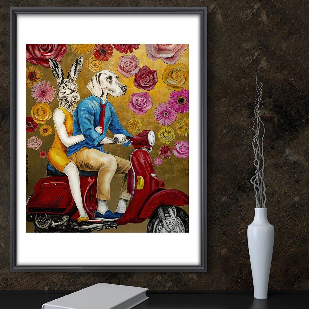 Pop Art Animal Print - Gillie and Marc - Limited Edition - Dog Rabbit Vespa For Sale 2