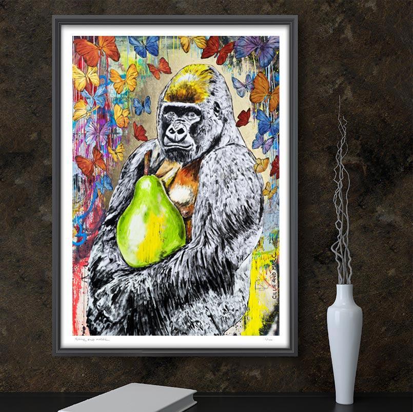 Pop Art - Animal Print - Gillie and Marc - Limited Edition - Gorilla - Pear  - Painting by Gillie and Marc Schattner