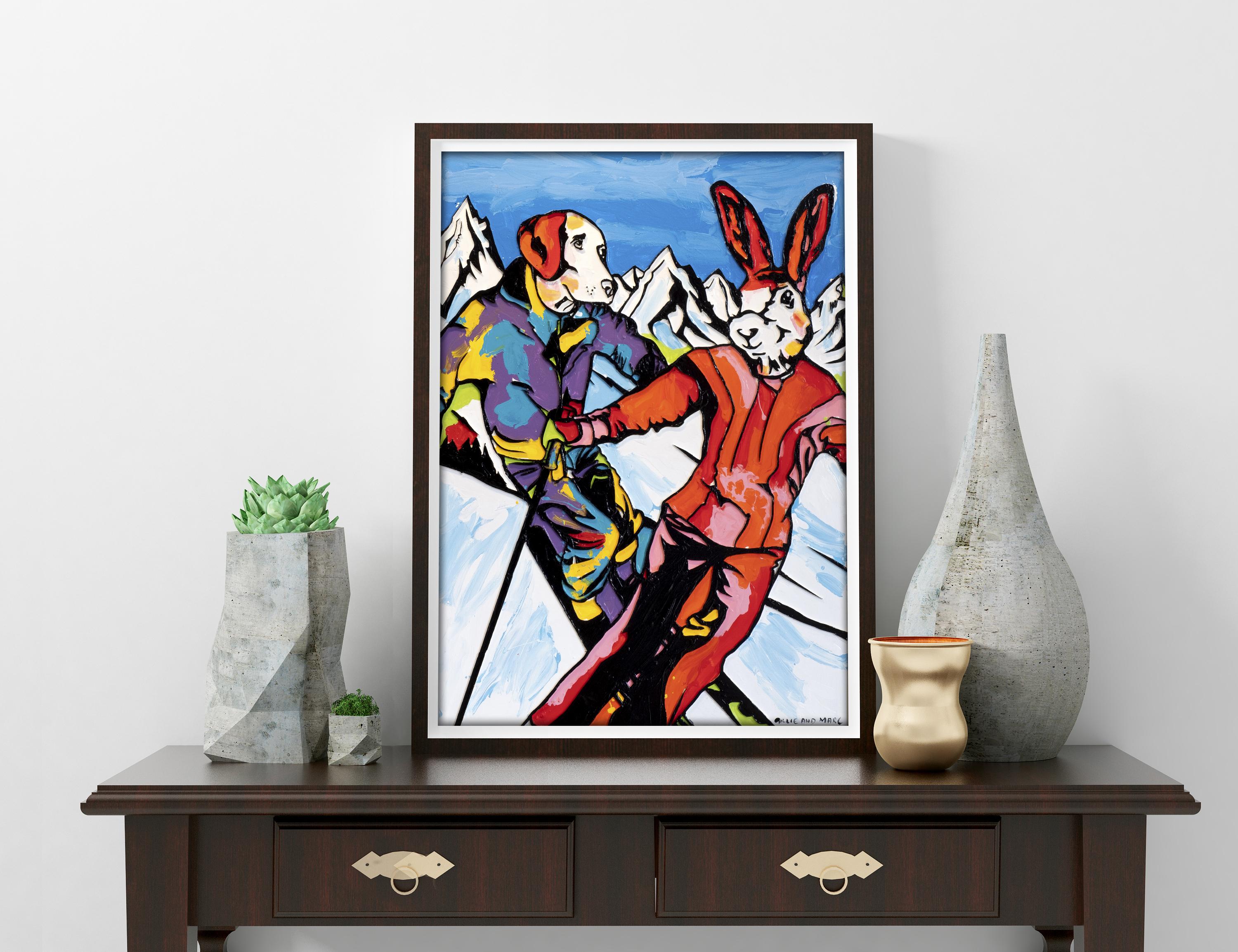 Pop Animal Print - Gillie and Marc - Limited Edition - Skiing - Together For Sale 1