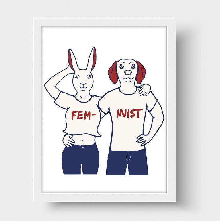 Print - Gillie and Marc - Art - Limited Edition - Love - Equality - Feminist - Gray Animal Painting by Gillie and Marc Schattner
