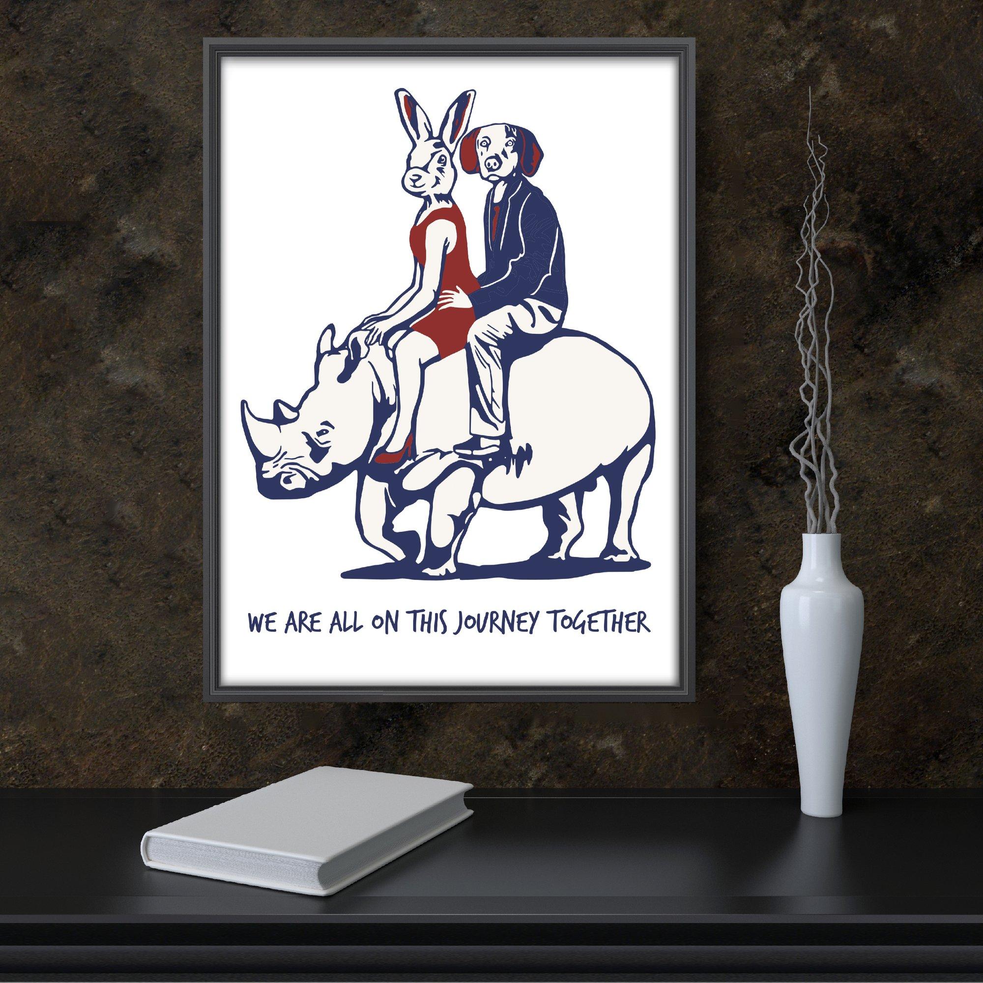 Animal Print - Gillie and Marc - Art - Limited - Love - Rhino - Adventure - Gray Animal Painting by Gillie and Marc Schattner