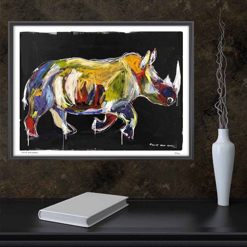 Animal Print - Gillie and Marc - Pop Art - Limited - Wildlife - Love - Rhino - Painting by Gillie and Marc Schattner