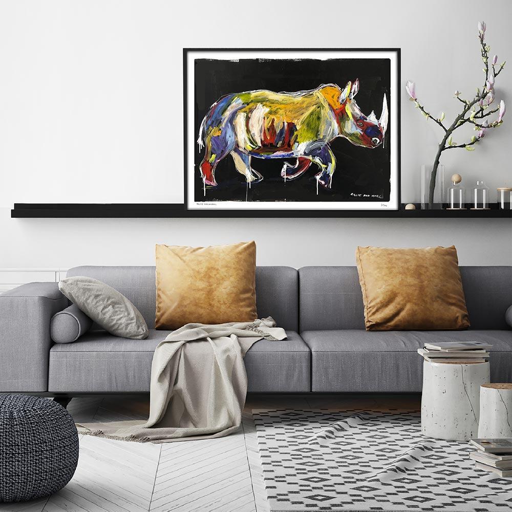 Animal Print - Gillie and Marc - Pop Art - Limited - Wildlife - Love - Rhino - Contemporary Painting by Gillie and Marc Schattner