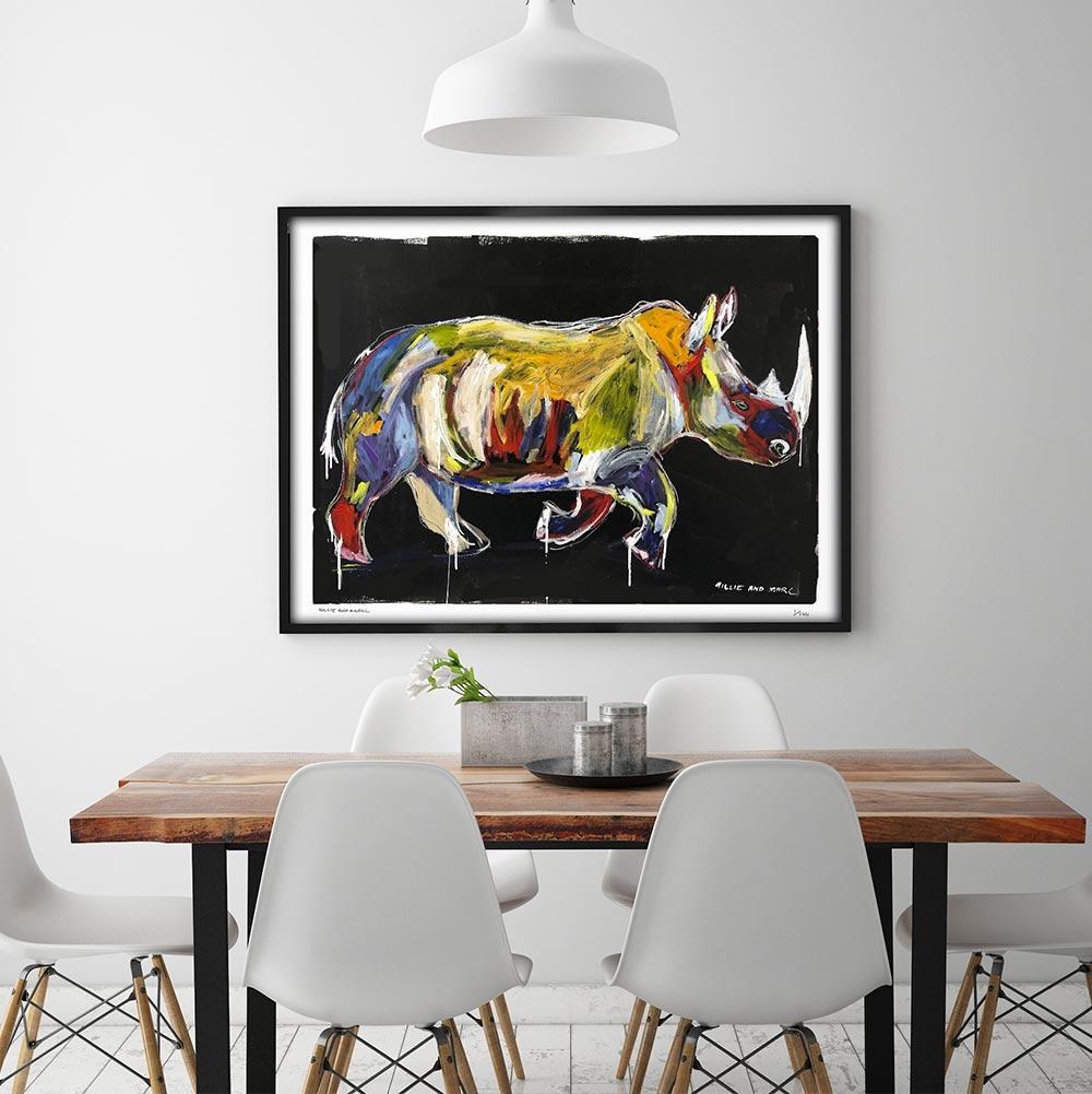 Animal Print - Gillie and Marc - Pop Art - Limited - Wildlife - Love - Rhino - Black Animal Painting by Gillie and Marc Schattner