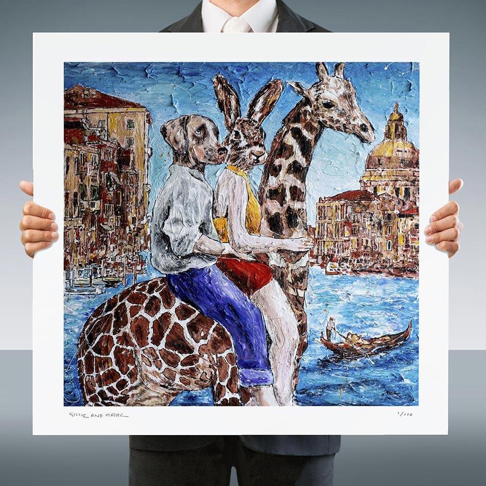 Animal Print - Limited Edition - Art - Gillie and Marc - Giraffe Adventure - Gray Figurative Print by Gillie and Marc Schattner