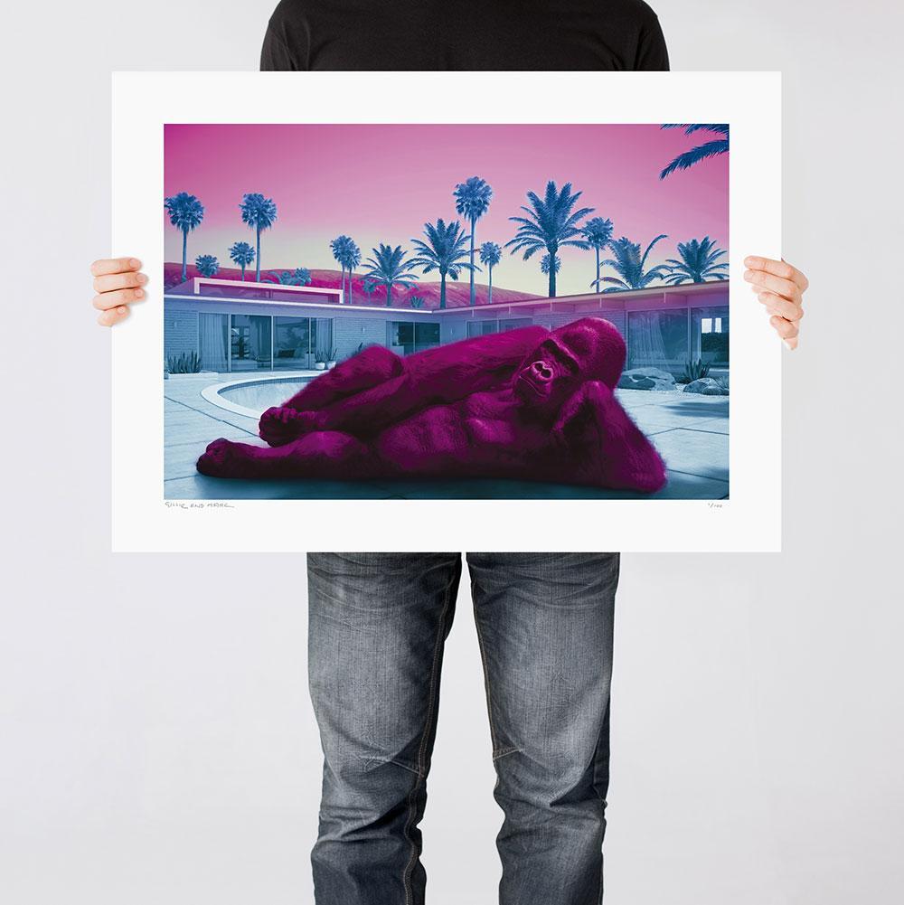 Title: King Nyani staying cool in pink
Limited Edition Print

Gillie and Marc’s prints are signed, limited-editions and are produced on Entrada Rag Bright 300gsm, 100% acid-free, 100% cotton rag paper, with a 40mm white border.

IMPORTANT: Buying