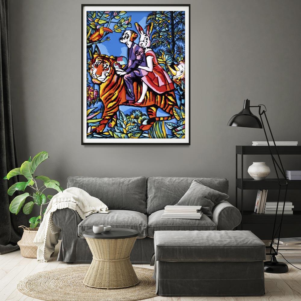 Animal Print - Limited Edition - Art - Gillie and Marc - Tiger Jungle Adventure - Black Figurative Print by Gillie and Marc Schattner